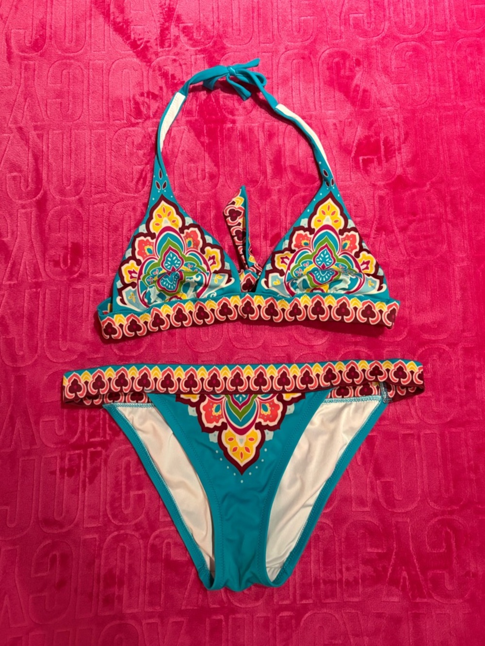 Vintage Victoria’s Secret Y2K Teal Boho Print Bikini Set Small